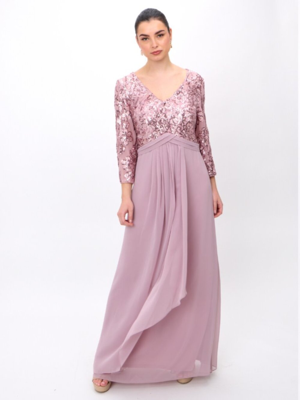 Alex Evenings Floral V-neck Empire Dress (Blush, 10)